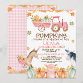 Roze Tractor Pompoenen Boerderij Dieren 1e Verjaar Kaart (Voorkant / Achterkant)