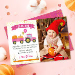 Roze tractor Pumpkin Autumn Birthday Foto Bedankkaart<br><div class="desc">Roze tractor Pumpkin Autumn Birthday Foto Hartelijk dank</div>