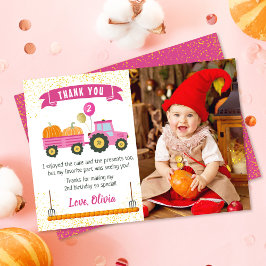 Roze tractor Pumpkin Autumn Birthday Foto Bedankkaart