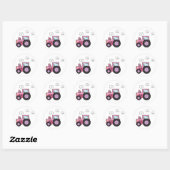 Roze tractor ronde sticker (Vel)