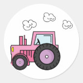 Roze tractor ronde sticker (Voorkant)