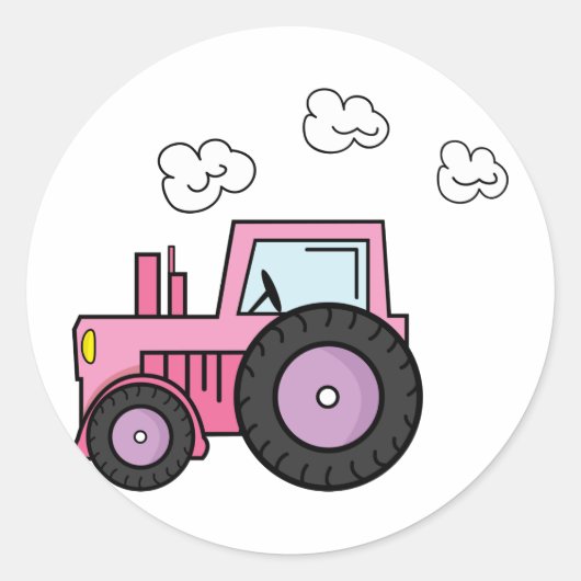 Roze tractor ronde sticker (Voorkant)