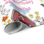 Roze Tractor Schattige Boerderijdieren Rode Schuur Cadeaupapier (Rol Hoek)