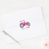 Roze tractor schildert roze! ronde sticker (Envelop)