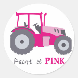 Roze tractor schildert roze! ronde sticker