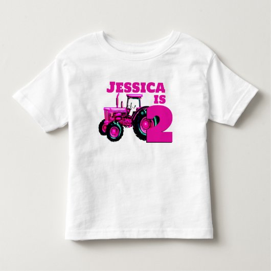 Roze Tractor Verjaardag Kinder Shirts (Voorkant)