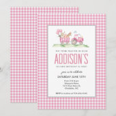 Roze Tractor Verjaardag, Meisje Boerderij Uitnodig Kaart (Voorkant / Achterkant)