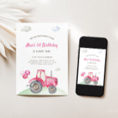 Roze Tractor Verjaardag Uitnodiging
