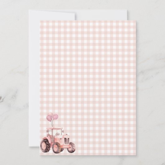 Roze Tractor Verjaardagsfeest Uitnodiging Boerderi (Achterkant)