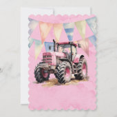 Roze Tractor Vlag Meisje 1e Verjaardagsfeestje Kaart (Achterkant)