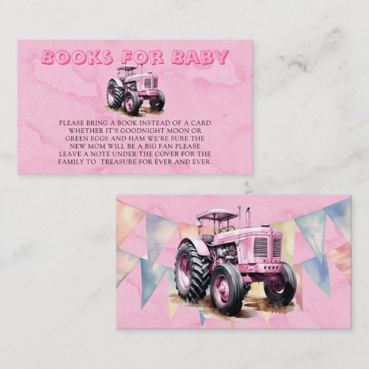 Roze Tractor Waterverf Meisje Boeken voor Baby Informatiekaartje (Voorkant / Achterkant)