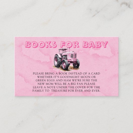 Roze Tractor Waterverf Meisje Boeken voor Baby Informatiekaartje (Voorkant)