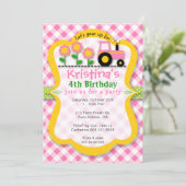 Roze Tractor Zonnebloem Meisjes Verjaardagsfeestje Kaart (Staand voorkant)