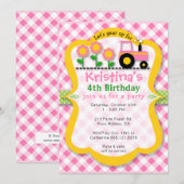 Roze Tractor Zonnebloem Meisjes Verjaardagsfeestje Kaart (Voorkant / Achterkant)