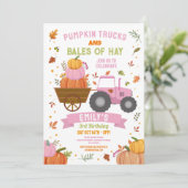 Roze Tractoren Pompoen Verjaardag Oogst Feest Kaart (Staand voorkant)