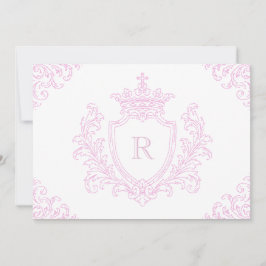 Roze traditioneel familiewapen monogram babymeisje kaart