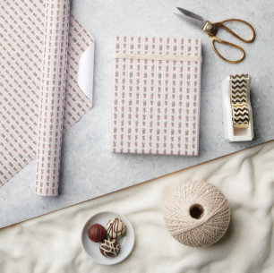 Roze traditioneel kerstgestreept lint cadeaupapier