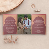  Roze Traditionele Indische Boog Bruiloft Drieluik Uitnodiging