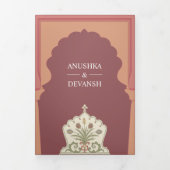  Roze Traditionele Indische Boog Bruiloft Drieluik Uitnodiging (Cover)