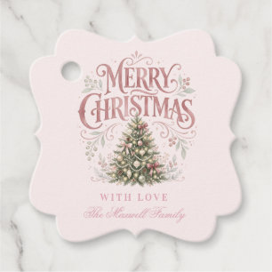 Roze traditionele kerstboom Pinkmas Bedankjes Labels