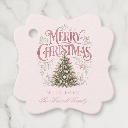 Roze traditionele kerstboom | Pinkmas Bedankjes Labels (Voorkant)