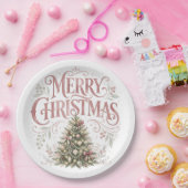 Roze traditionele kerstboom | Pinkmas Papieren Bordje (Feest)