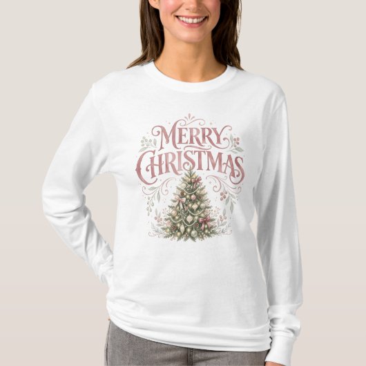 Roze traditionele kerstboom | Pinkmas T-shirt (Voorkant)