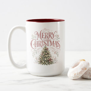Roze traditionele kerstboom Pinkmas Tweekleurige Koffiemok