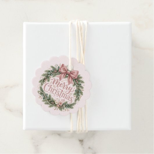 Roze traditionele kerstkrans | Pinkmas Bedankjes Labels (In situ)