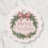 Roze traditionele kerstkrans | Pinkmas Bedankjes Labels (Voorkant)