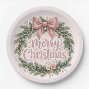 Roze traditionele kerstkrans Pinkmas Papieren Bordje