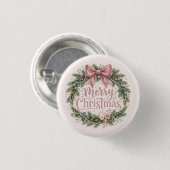 Roze traditionele kerstkrans | Pinkmas Ronde Button 3,2 Cm (Voorkant /achterkant)