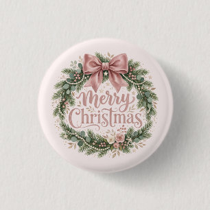 Roze traditionele kerstkrans Pinkmas Ronde Button 3,2 Cm