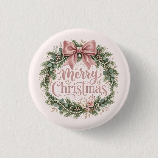 Roze traditionele kerstkrans | Pinkmas Ronde Button 3,2 Cm (Voorkant)