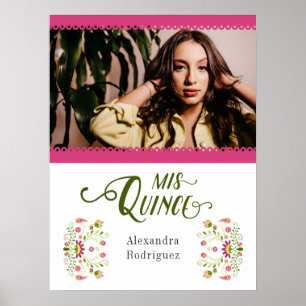 Roze Traditionele Mexicaanse Bloem Quinceanera Fot Poster