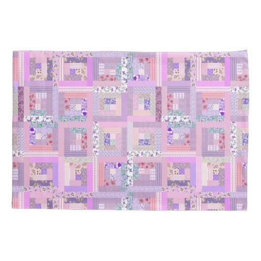 Roze traditionele patchwork quilt retro faux naaie kussensloop (Achterkant)