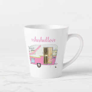 Roze  trailer die ze heeft geslikt latte mok