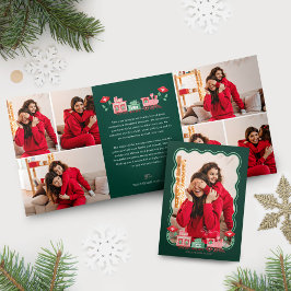 Roze  Train Kerstboom Levering Foto's Drieluik Wenskaart