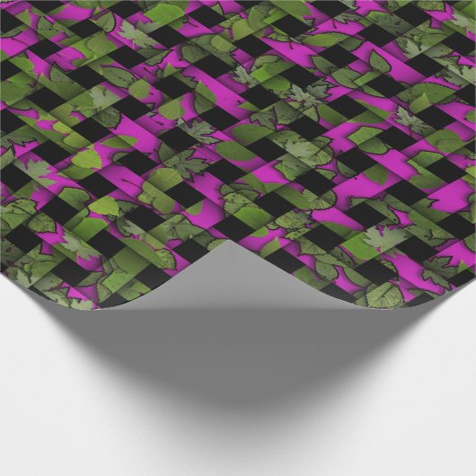 Roze Tralie Groene Bladeren Inpakpapier (Hoek)