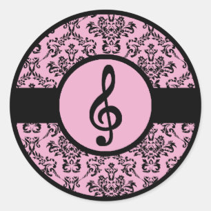 Roze Treble Clef Ronde Sticker