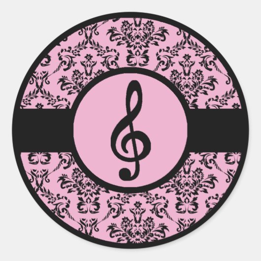  Roze Treble Clef Ronde Sticker (Voorkant)