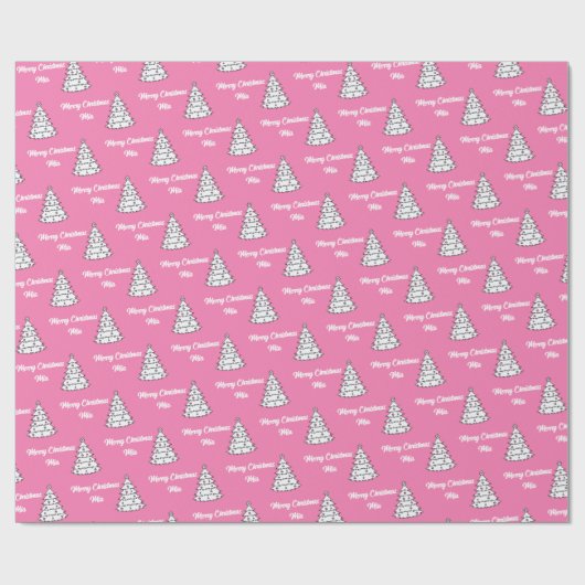  Roze Tree Gift Wrap | Merry Christmas Pink Cadeaupapier (Vlak)