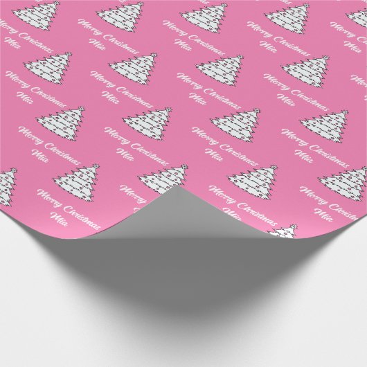  Roze Tree Gift Wrap | Merry Christmas Pink Cadeaupapier (Hoek)