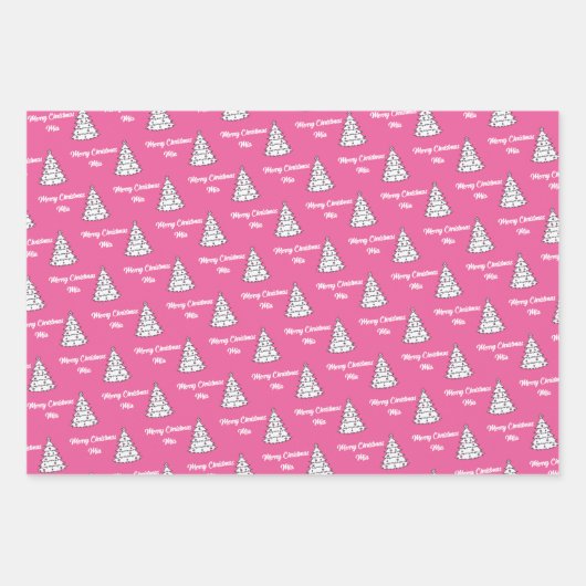 Roze Tree Gift Wrap | Merry Christmas Pink Inpakpapier Vel (Voorkant)