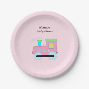 Roze Trein Baby Shower Papieren Bordje