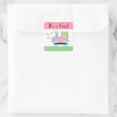 Roze Trein Baby Shower Vierkante Sticker (Tas)