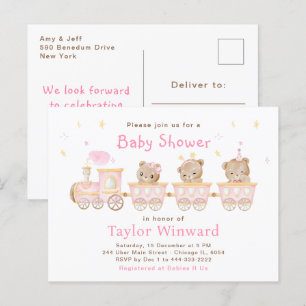 Roze Trein Baby Shower voor een Meisje Briefkaart