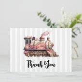 Roze Trein Engine  Steampunk Dank u Bedankkaart (Staand voorkant)