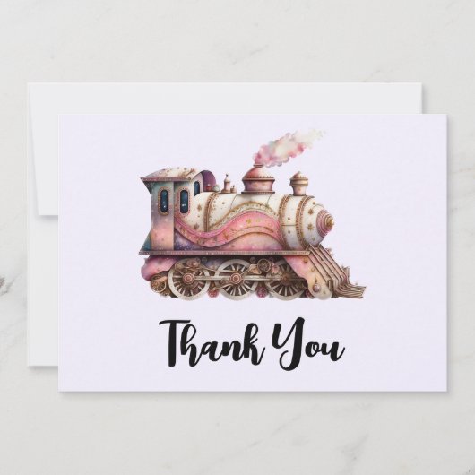 Roze Trein Engine  Steampunk Dank u Bedankkaart (Voorkant)