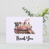 Roze Trein Engine  Steampunk Dank u Bedankkaart (Staand voorkant)